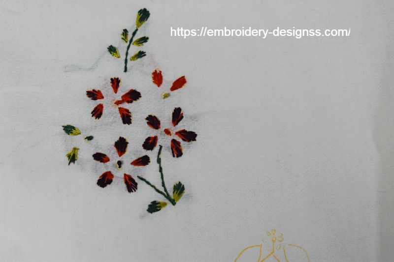 Floral embroidery designs with two kinds of stitches