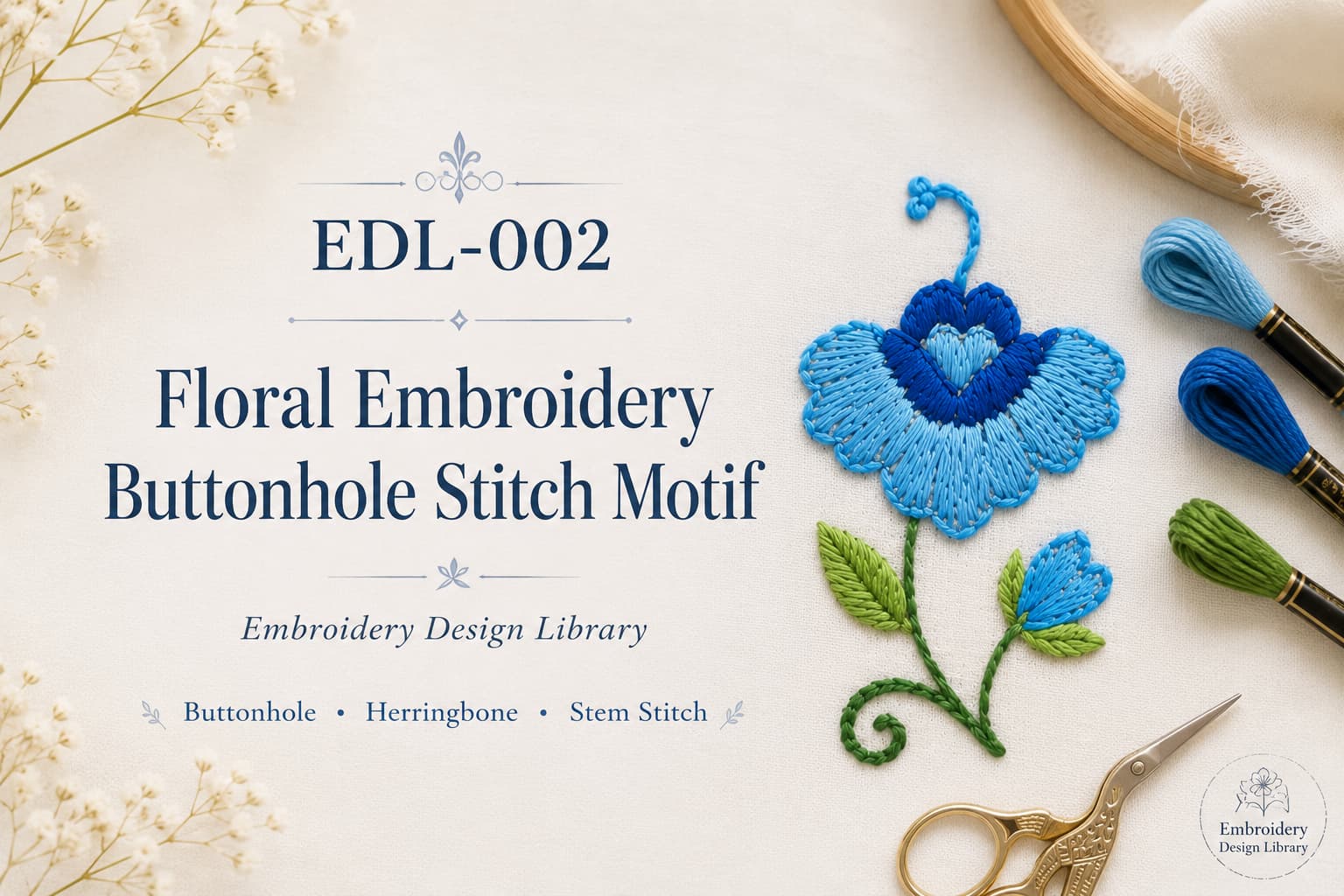 EDL002 Floral embroidery Buttonhole stitch motif