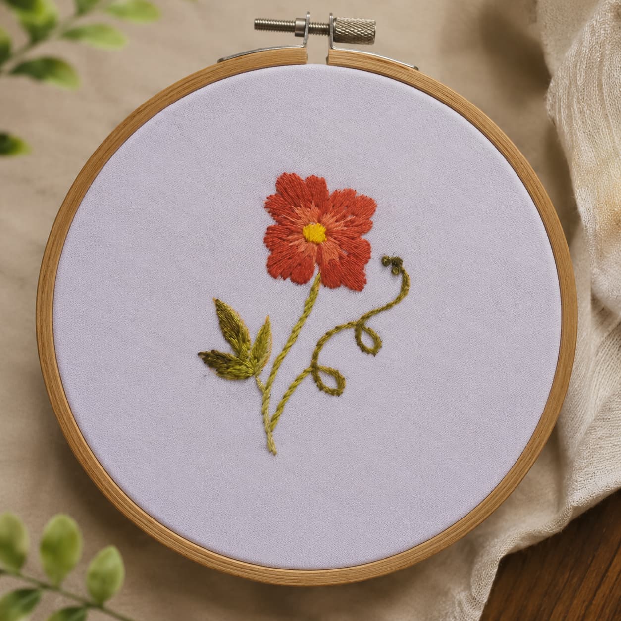 Simple Floral Long and Short Stitch Embroidery Design for Beginners